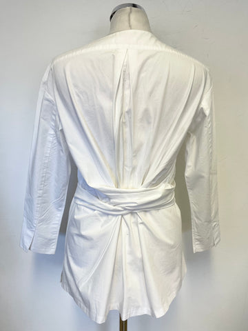 FINERY WHITE COTTON V NECK 3/4 SLEEVED TIE WAIST TOP SIZE 10