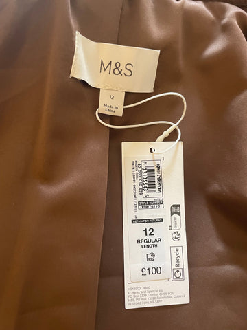 BRAND NEW MARKS & SPENCER BROWN FAUX FUR COLLARED MID LENGTH COAT SIZE 12 REG