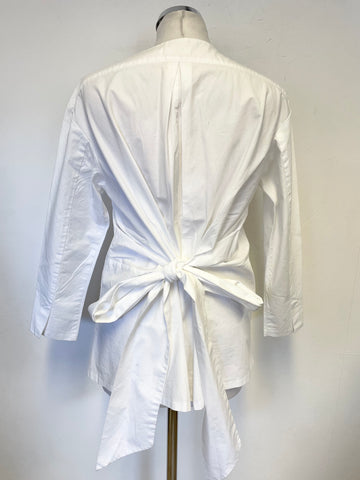 FINERY WHITE COTTON V NECK 3/4 SLEEVED TIE WAIST TOP SIZE 10