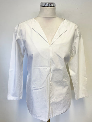 FINERY WHITE COTTON V NECK 3/4 SLEEVED TIE WAIST TOP SIZE 10