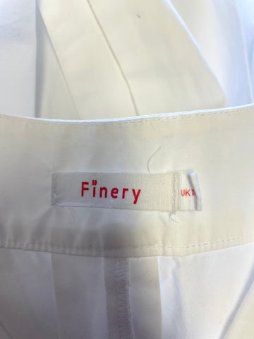 FINERY WHITE COTTON V NECK 3/4 SLEEVED TIE WAIST TOP SIZE 10