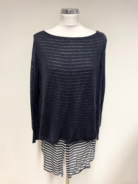 MINT VELVET NAVY BLUE & WHITE STRIPE TUNIC WITH NAVY OVER FINE KNIT JUMPER SIZE 12