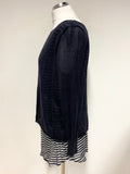 MINT VELVET NAVY BLUE & WHITE STRIPE TUNIC WITH NAVY OVER FINE KNIT JUMPER SIZE 12