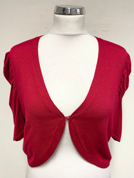 PHASE EIGHT RED SHORT GATHERED PUFF SLEEVED BOLERO CARDIGAN SIZE 14