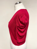 PHASE EIGHT RED SHORT GATHERED PUFF SLEEVED BOLERO CARDIGAN SIZE 14