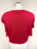 PHASE EIGHT RED SHORT GATHERED PUFF SLEEVED BOLERO CARDIGAN SIZE 14