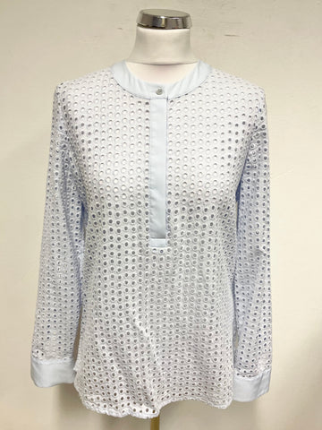 JOHN LEWIS LIGHT BLUE BRODERIE ANGLAISE LONG SLEEVED TOP SIZE 10