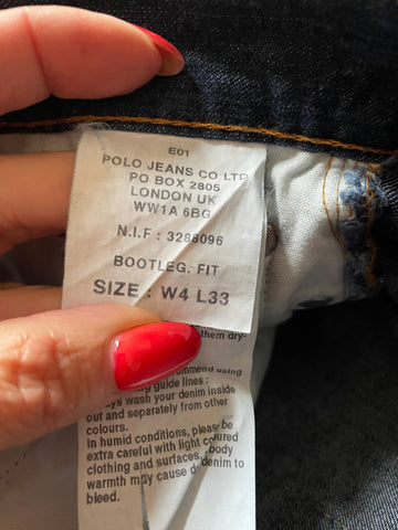 RALPH LAUREN POLO DARK BLUE DENIM BOOTLEGJEANS  SIZE 4 UK 8/ L33