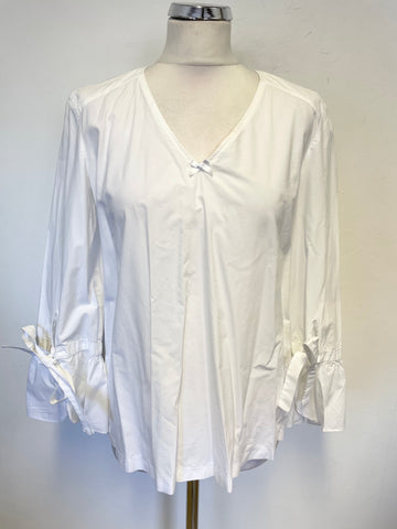 LUISA CERANO WHITE COTTON 3/4 TIE SLEEVE TOP SIZE 10