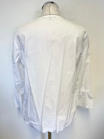 LUISA CERANO WHITE COTTON 3/4 TIE SLEEVE TOP SIZE 10