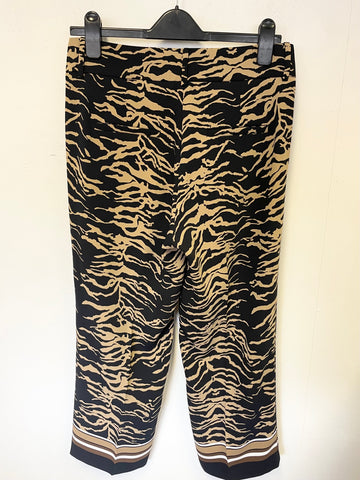 CAMBIO CLAIRE BLACK & CAMEL PRINT STRAIGHT LEG CROP TROUSERS SIZE UK 10