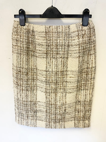 SCAPA ORIGINALS CREAM & BROWN CHECK TWEED PENCIL SKIRT SIZE 38 UK 10