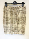 SCAPA ORIGINALS CREAM & BROWN CHECK TWEED PENCIL SKIRT SIZE 38 UK 10