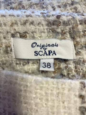 SCAPA ORIGINALS CREAM & BROWN CHECK TWEED PENCIL SKIRT SIZE 38 UK 10