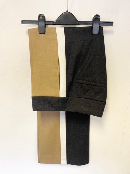 LAUREL GREY, WHITE & CAMEL WOOL BLEND STRAIGHT LEG TROUSERS SIZE 10