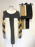 LAUREL GREY, WHITE & CAMEL WOOL BLEND SEQUIN TRIM LONG SLEEVED JUMPER SIZE 10