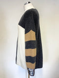 LAUREL GREY, WHITE & CAMEL WOOL BLEND SEQUIN TRIM LONG SLEEVED JUMPER SIZE 10