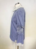 BRAND NEW TED BAKER CERENNA BLUE STRIPE LACE FLUTED LONG SLEEVE TOP SIZE 2 UK 10/12
