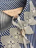 BRAND NEW TED BAKER CERENNA BLUE STRIPE LACE FLUTED LONG SLEEVE TOP SIZE 2 UK 10/12