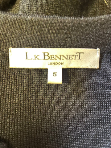 LK BENNETT 100% WOOL LONG SLEEVED FITTED CARDIGAN WITH TIERED FRILL REAR SIZE S