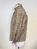 LEVETE ROOM BEIGE & BLACK FLORAL PRINT FRILLED 3/4 SLEEVED BLOUSE SIZE S