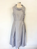 TAHARI BY ARTHUR S LEVINE SILVER GREY COLLARED SLEEVELESS FIT & FLARE DRESS SIZE UK 14