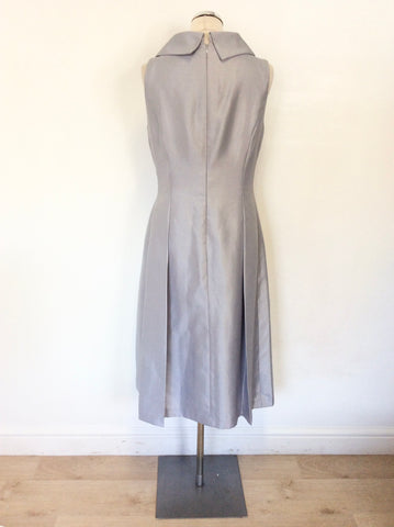 TAHARI BY ARTHUR S LEVINE SILVER GREY COLLARED SLEEVELESS FIT & FLARE DRESS SIZE UK 14