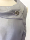 TAHARI BY ARTHUR S LEVINE SILVER GREY COLLARED SLEEVELESS FIT & FLARE DRESS SIZE UK 14