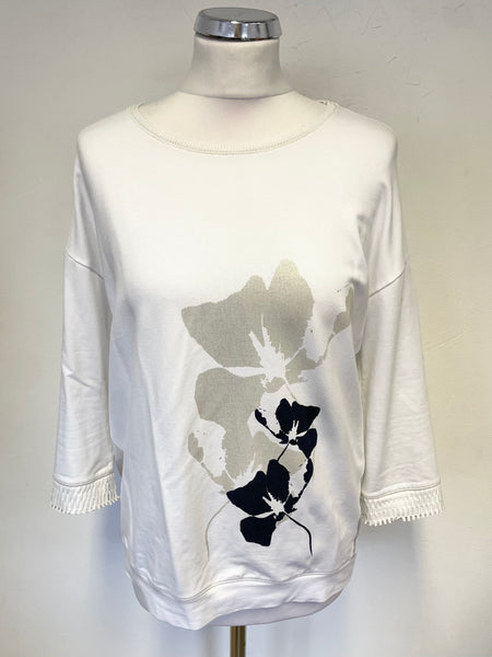 SPORTALM LEMONIE WHITE WITH GOLD METALLIC & NAVY TRIM 3/4 SLEEVED TOP SIZE 8