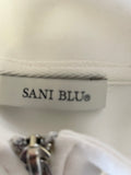SANI BLU WHITE LONG PATTERNED SLEEVED ZIP FRONT TOP SIZE 34/ S