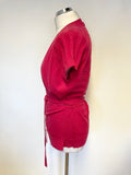JIGSAW RASPBERRY PINK COTTON & CASHMERE SHORT SLEEVED  WRAP OVER JUMPER SIZE L