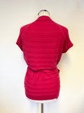 JIGSAW RASPBERRY PINK COTTON & CASHMERE SHORT SLEEVED  WRAP OVER JUMPER SIZE L