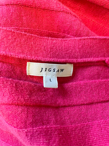 JIGSAW RASPBERRY PINK COTTON & CASHMERE SHORT SLEEVED  WRAP OVER JUMPER SIZE L