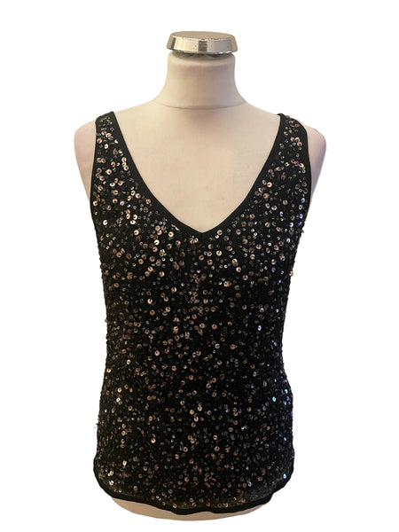 BRAND NEW MINT VELVET BLACK SEQUINNED FRONT SLEEVELESS TOP SIZE 10