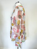 LUISA CERANO MULTI COLOURED SPOT V NECK LONG SLEEVED BLOUSE/TOP SIZE 14