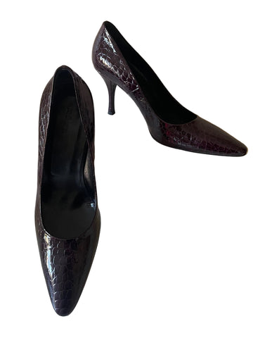 HOBBS DEEP PURPLE CROC PRINT PATENT LEATHER COURT SHOES SIZE 6.5/39.5