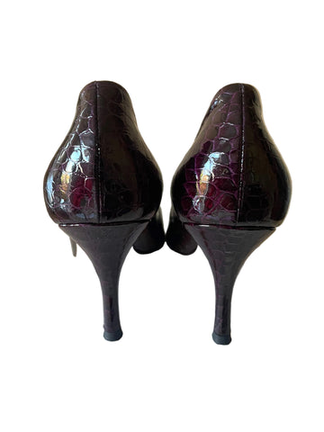 HOBBS DEEP PURPLE CROC PRINT PATENT LEATHER COURT SHOES SIZE 6.5/39.5