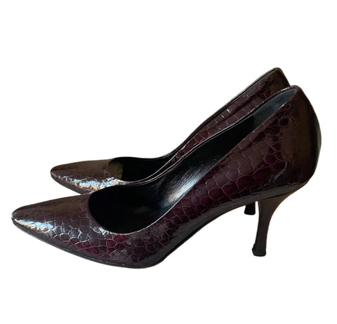 HOBBS DEEP PURPLE CROC PRINT PATENT LEATHER COURT SHOES SIZE 6.5/39.5