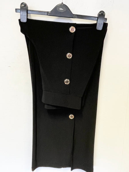 JOSEPH RIBKOFF BLACK & GOLD BUTTON TRIMMED WIDE LEG TROUSERS SIZE 10