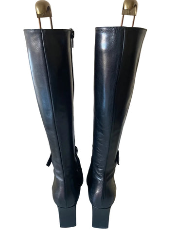 BALLY FIERINA BLACK LEATHER & SUEDE KNEE LENGTH BOOTS SIZE 4.5/37.5