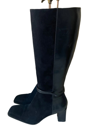 BALLY FIERINA BLACK LEATHER & SUEDE KNEE LENGTH BOOTS SIZE 4.5/37.5