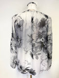 JIGSAW 100% SILK GREY FLORAL PRINT SEMI SHEER LONG SLEEVED TOP SIZE 8