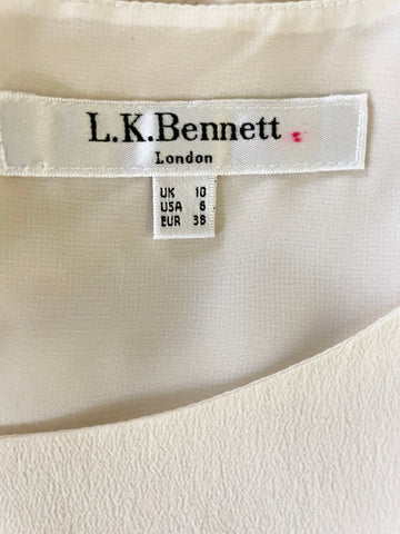 LK BENNETT REIMS 100% SILK CREAM PEPLUM WAIST SHORT SLEEVE TOP SIZE 10