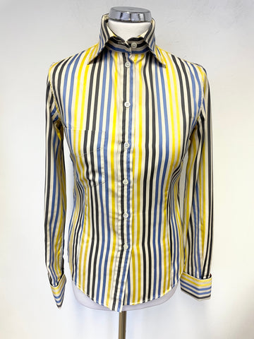 PAUL SMITH BLUE DEPARTMENT BLUE,YELLOW & GREY STRIPE LONG SLEEVE FITTED SHIRT SIZE 38 UK 10