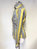 PAUL SMITH BLUE DEPARTMENT BLUE,YELLOW & GREY STRIPE LONG SLEEVE FITTED SHIRT SIZE 38 UK 10