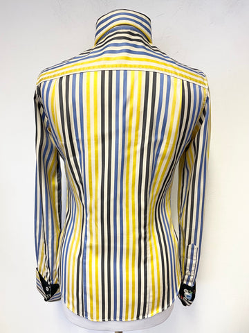 PAUL SMITH BLUE DEPARTMENT BLUE,YELLOW & GREY STRIPE LONG SLEEVE FITTED SHIRT SIZE 38 UK 10
