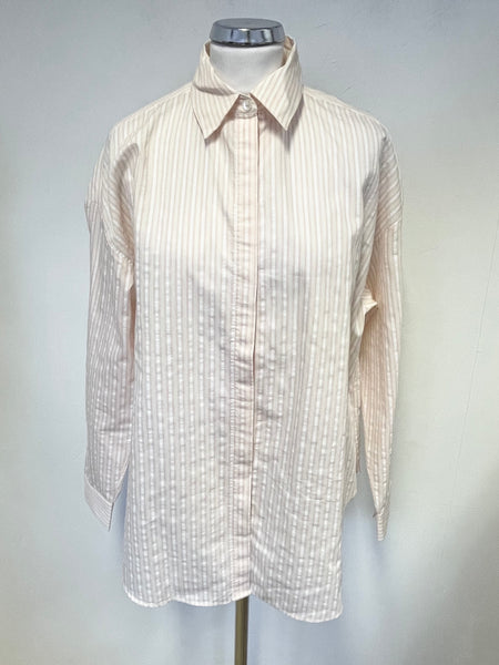 MASSIMO DUTTI PINK & WHITE STRIPE COTTON MIX COLLARED LONG SLEEVE SHIRT SIZE S