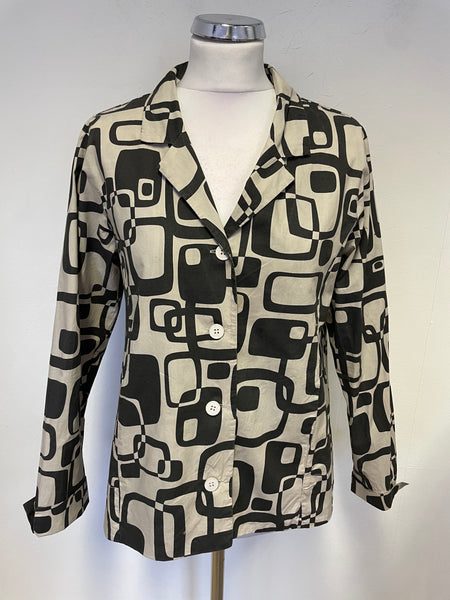 YELLOW LABEL LIGHT GREY & BLACK PRINT COLLARED LONG SLEEVED SHIRT SIZE S