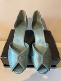 CLARKS GREEN PEEPTOE SATIN & SUEDE HEELS WITH MATCHING CLUTCH BAG SIZE 6.5/39.5