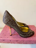 SACHA BROWN & GOLD EMBROIDERED PEEPTOE SATIN HEELS WITH FREE MATCHING CLUTCH BAG SIZE 5/38